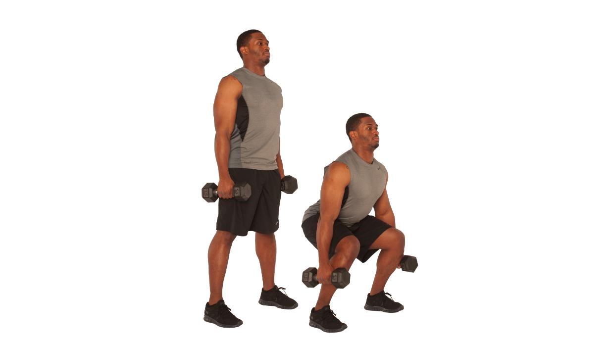Weighted-Squats using dumbbells: