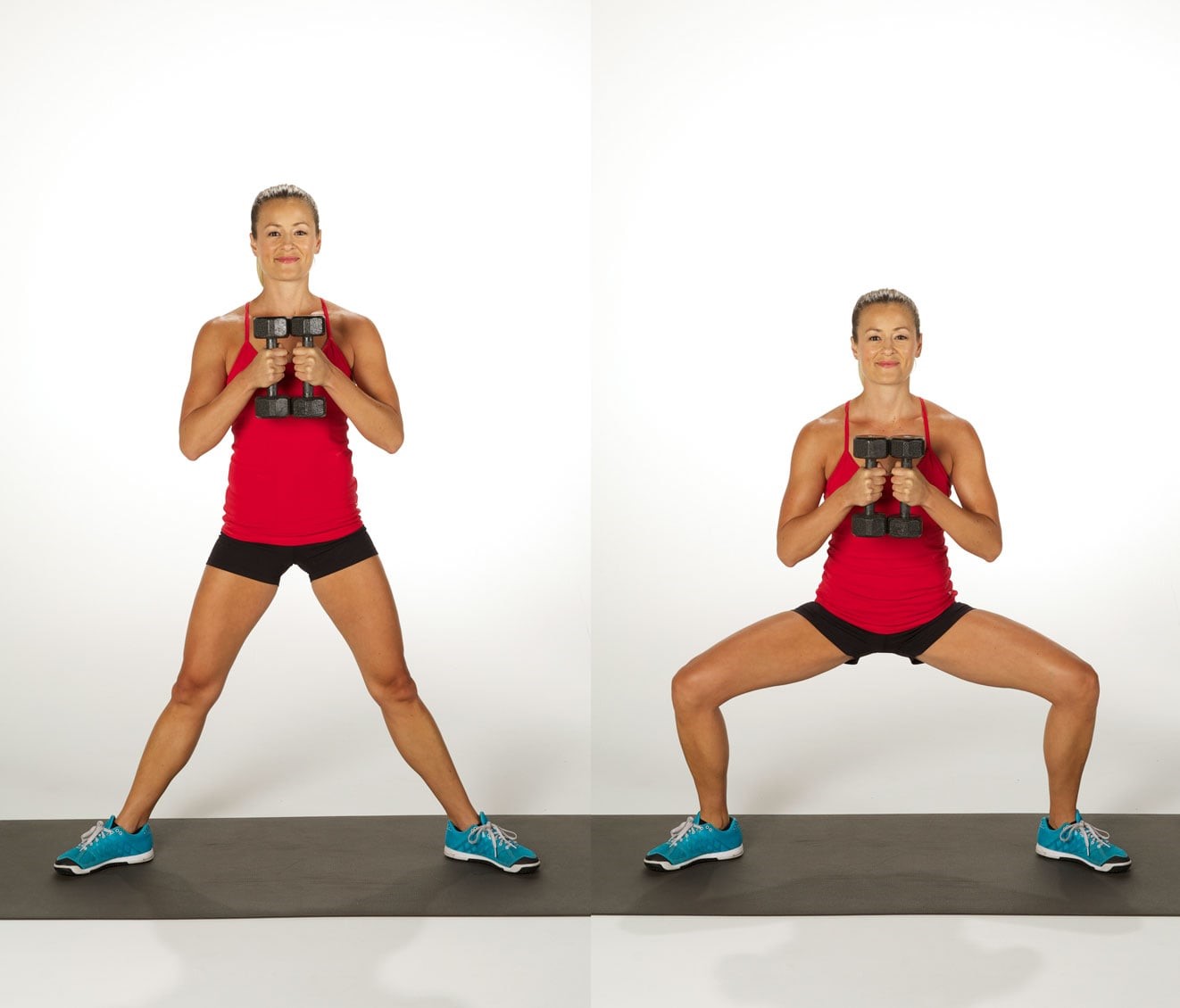 Steps to perform the Sumo Squats using dumbbells